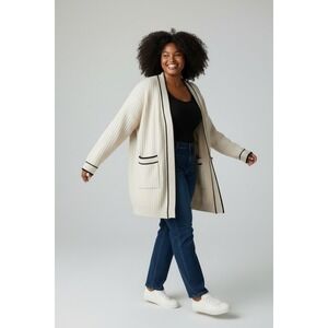 Adrianna Papell Cardigan Women XL Cream Excellent Textured Contrast Trim Pockets